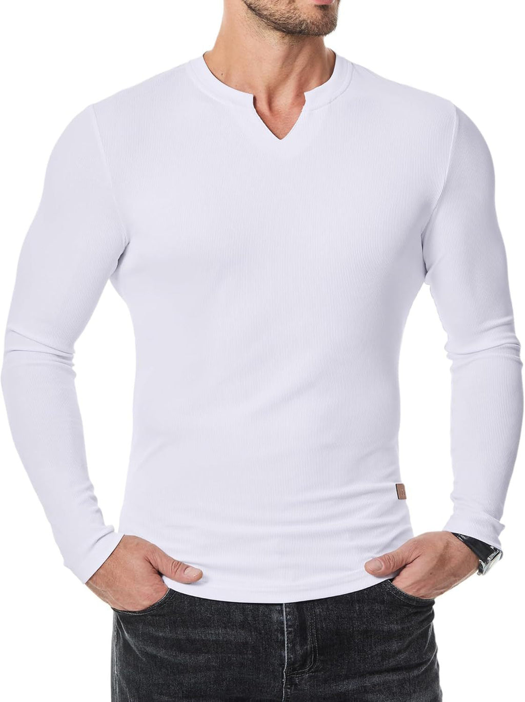 Men's Slim V-Neck Muscle Long Sleeve Tee