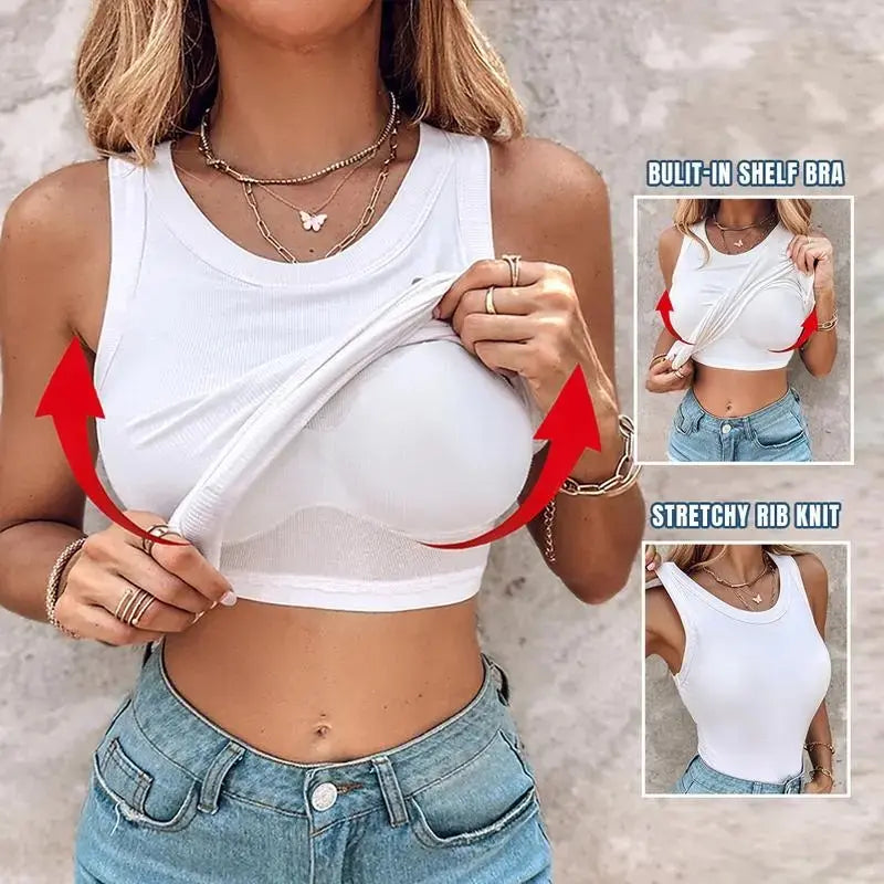 EssElegance Ribbed Workout Tank Top with Built-in Bra for Women
