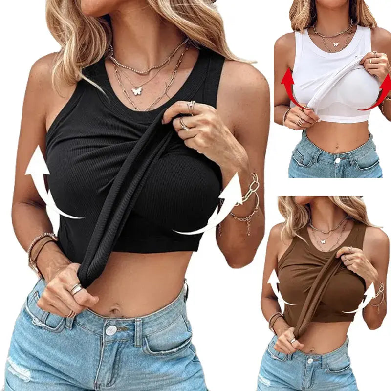 EssElegance Ribbed Workout Tank Top with Built-in Bra for Women