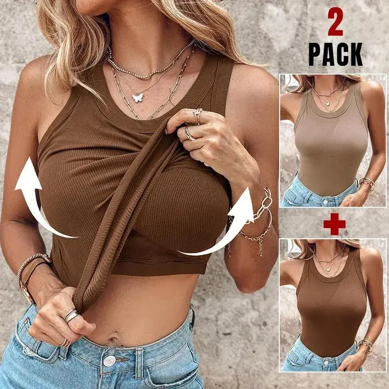 EssElegance Ribbed Workout Tank Top with Built-in Bra for Women