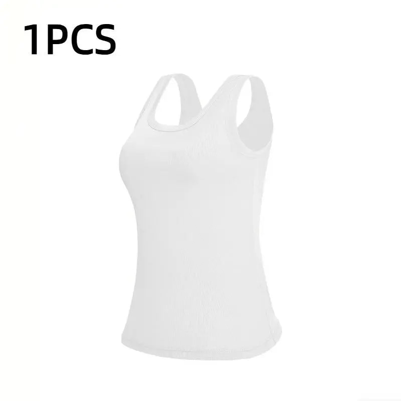 EssElegance Ribbed Workout Tank Top with Built-in Bra for Women